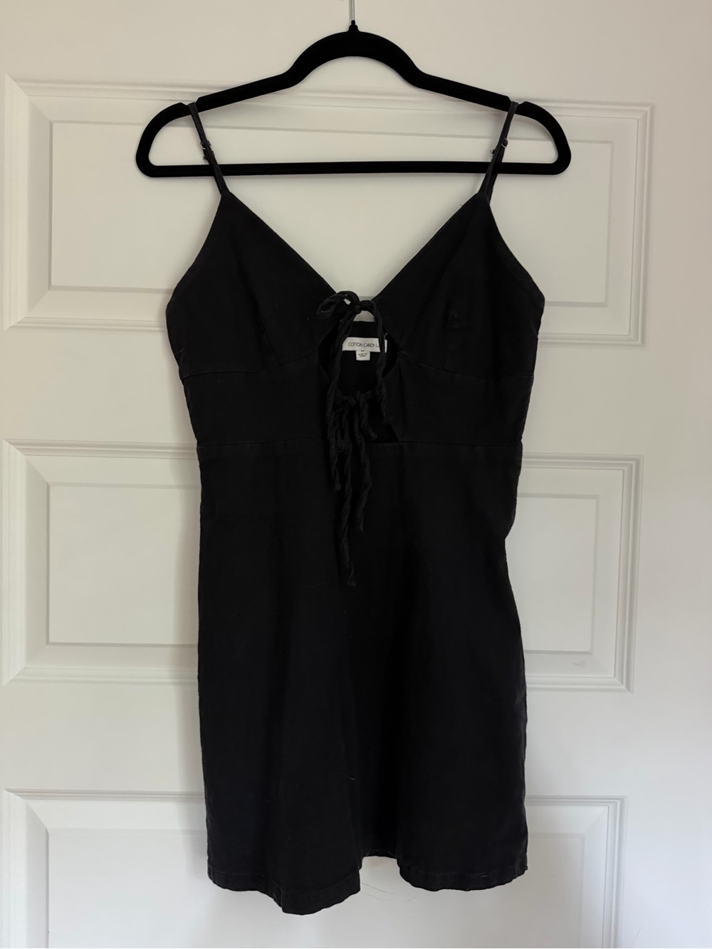 Cotton Candy Black Tie-Front Linen Dress